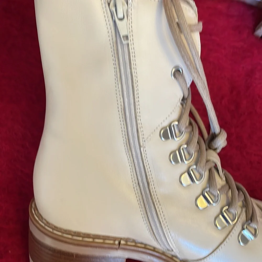 Bertuchi Almond/Cream Leather Lug Sole Lace-up Combat Boots made in Ital… - Picture 8 of 11